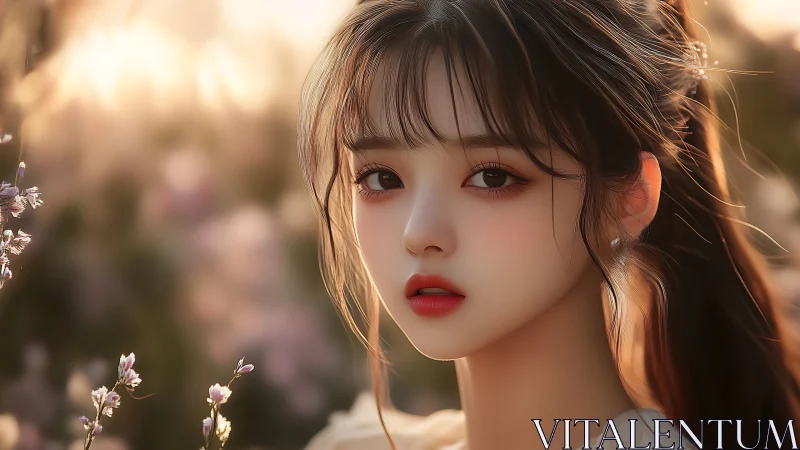 Soft-focus portrait of stylized young woman in warm bokeh field