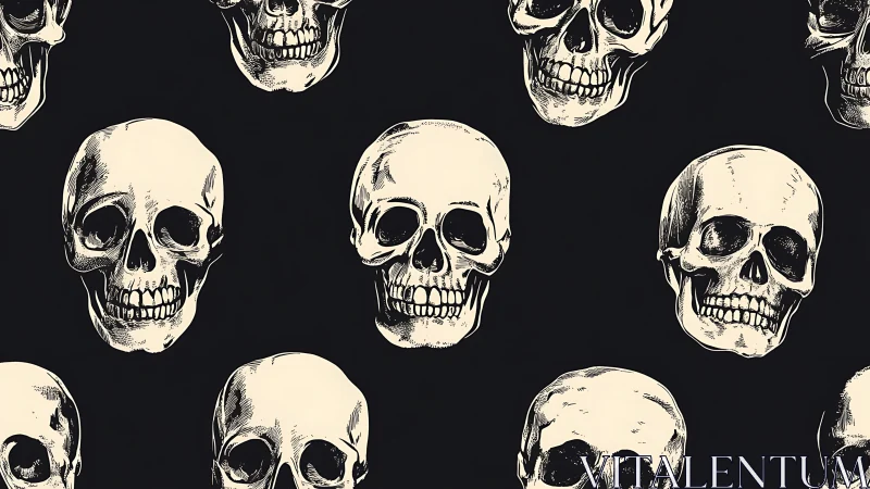 Skull pattern with repeated ivory cranium illustrations.