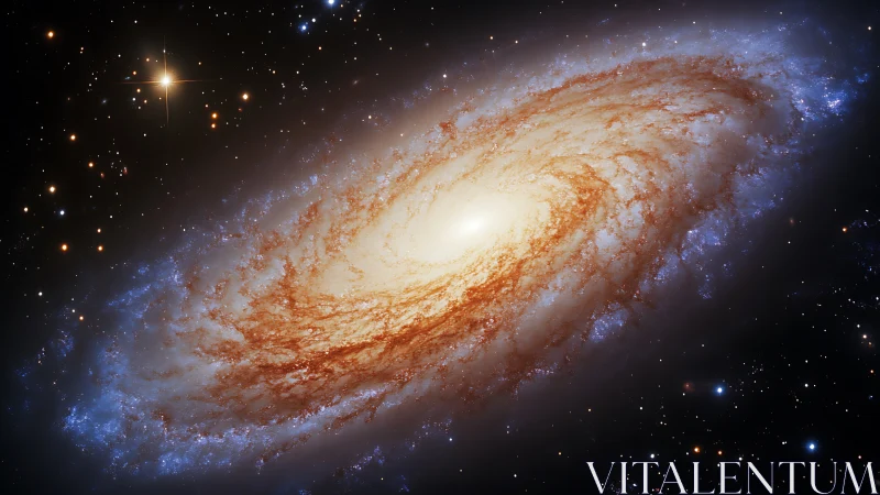 Golden spiral galaxy drifting softly through quiet starlight.