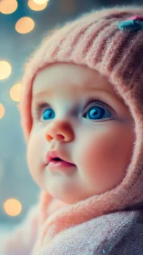 Wonderstruck winter gaze turns blue eyes into soft lanterns