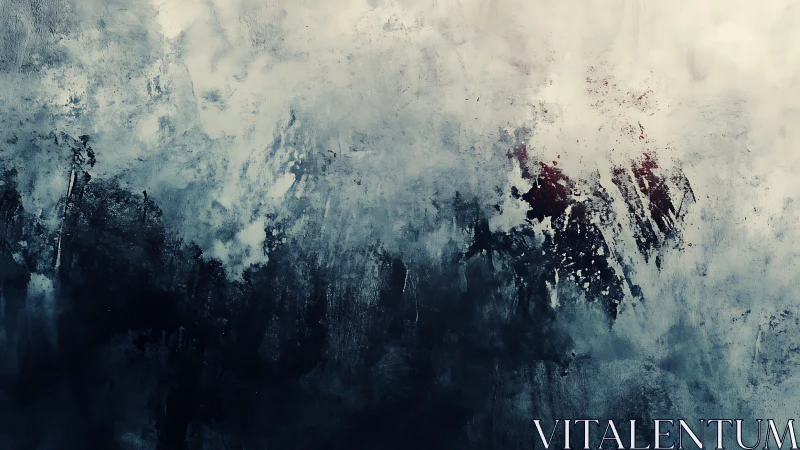 Abstract textured painting with moody blue and gray tones.