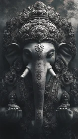 Mystic stone Ganesha bathed in quiet shadow and detail.