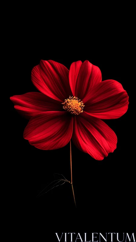 Crimson Cosmos Flower Against Black. Radiant Petals.