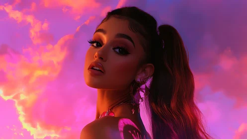 Dreamlit portrait under neon-pink cotton candy skies.