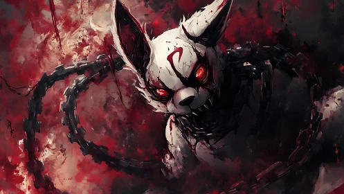 Haunting fox spirit emerges in swirling chains and red mist