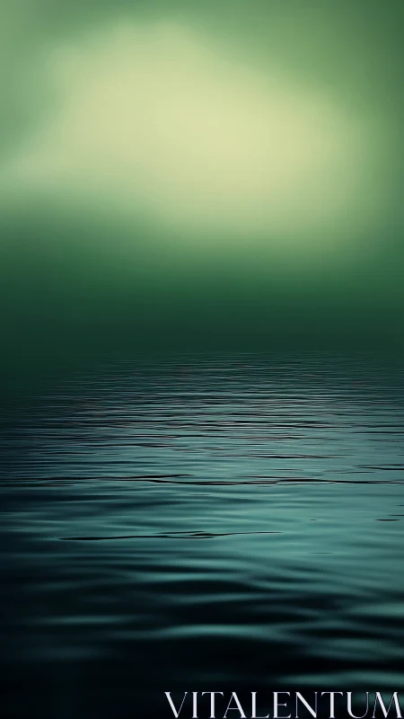Emerald mist drifts above dark rippling water at dusk.