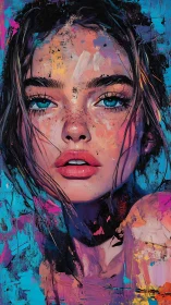 Close portrait of woman in vibrant layered brush textures