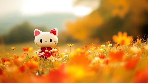 Hello Kitty Doll Surrounded by Vibrant Wildflowers.