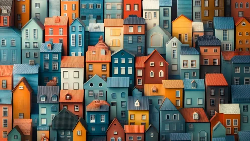 Color-graded miniature townscape with dense modular facades