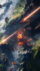 Orbital strike tears battlefield valley with burning impact.