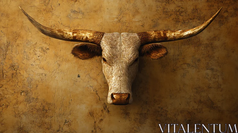 Longhorn bull head rendered against textured rustic wall