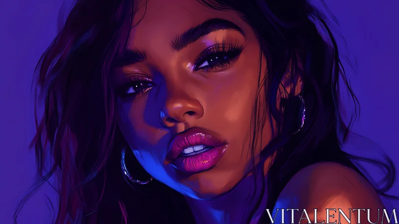 Digital painting portrait with neon violet cinematic lighting.