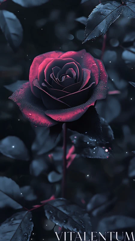 Luminescent Rose Under Nocturnal Conditions With Moisture.