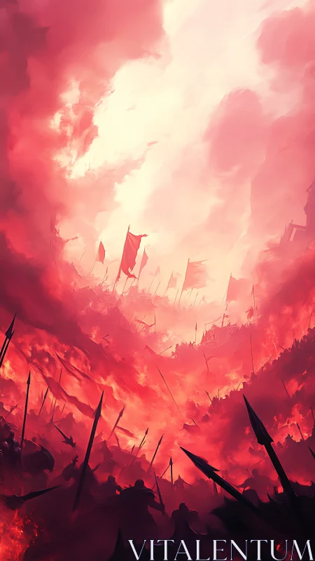 Triumphant Dawn: Soldiers Rally Beneath Crimson Skies.