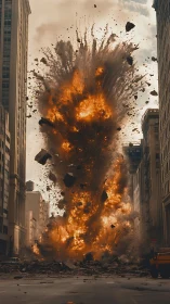 Roaring firestorm erupts between city towers in mid-blast.