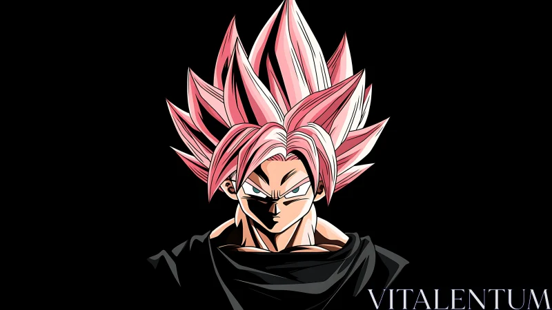 Spiky pink haired anime fighter centered on black background