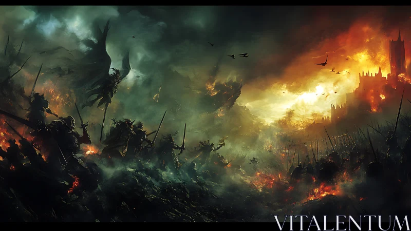 Dark angel leads armies through apocalyptic firestorm.