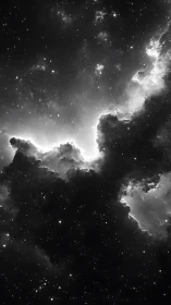 Monochrome nebula cloud structures backlit by dense starfield