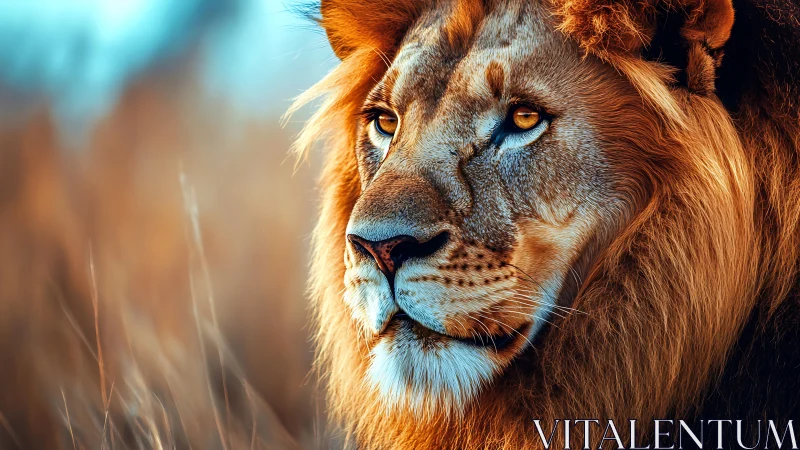 Male lion portrait isolates warm-toned fur with sharp focus