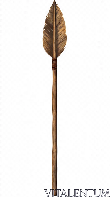 Primitive wooden spear with leaf-shaped blade and cord binding
