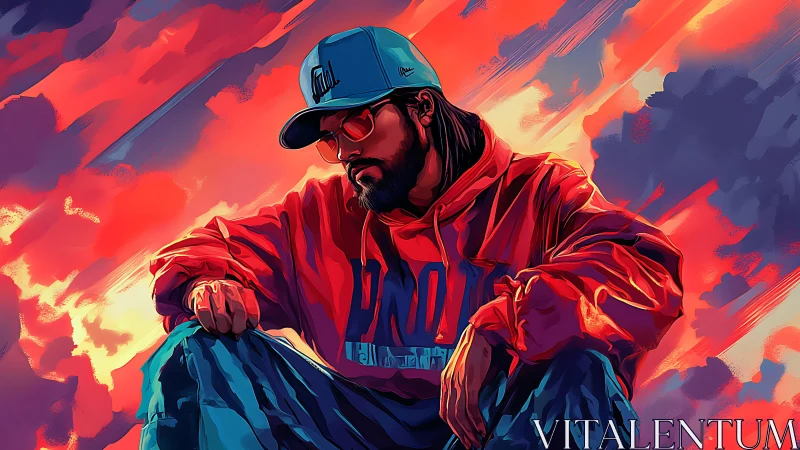 Relaxed streetwear style in bold sunset neon colors.