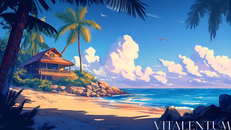 Tropical Island Beachhouse at Sunset.