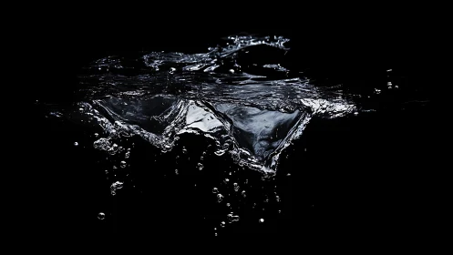 High-speed hydrodynamic splash captured against null black field.