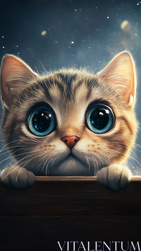 Enchanted Cat with Luminous Blue Eyes.