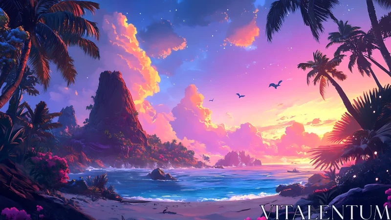 Tropical Paradise Sunset Over Majestic Cove.