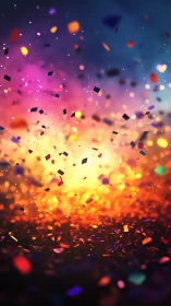 Radiant confetti field dissolves into vibrant chromatic bokeh