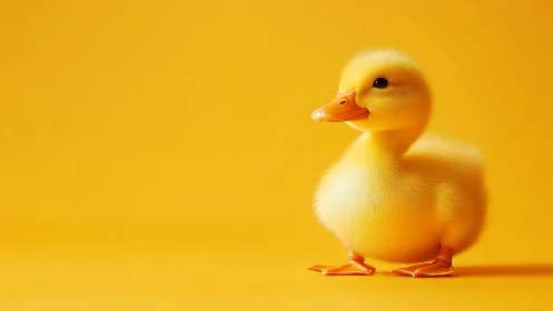Duckling Against Monochromatic Yellow Background