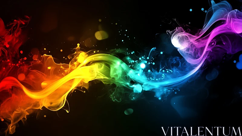 Vibrant neon color waves flow through a dark cosmic void