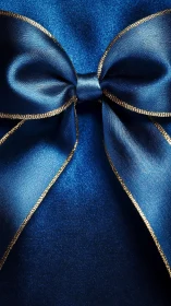 Specular macro study of blue satin bow with gilt edging.