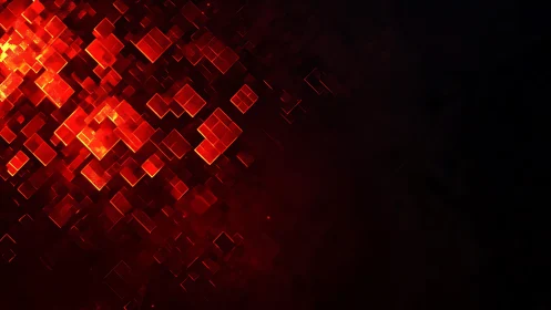 Glowing Red Geometric Cubes on Dark Abstract Digital Background.