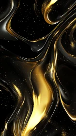 Liquid gold ribbons curve across a deep black cosmic field