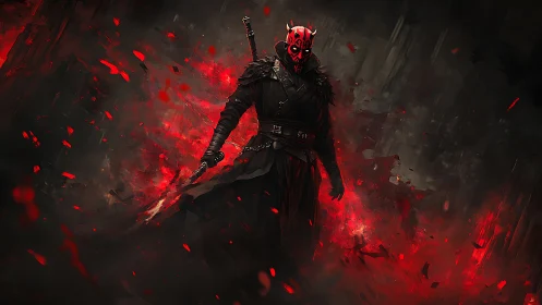 Crimson warlock strolls through swirling ash and embers of rage