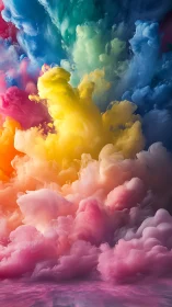 Prismatic cloudburst rising in a swirling pastel nebula.