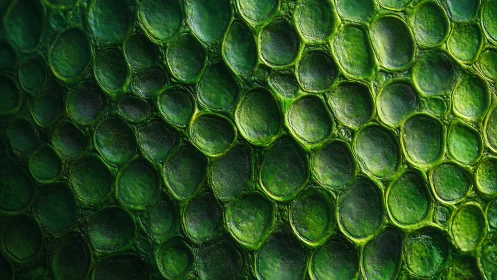 Luminous green reptile scales form an organic abstract pattern