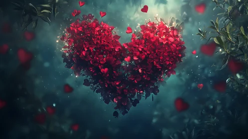 Floating Heart Garden: Roses Bloom in Ethereal Dreamscape.