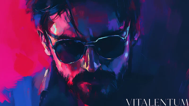 Moody neon portrait of a cool stranger in deep thought.