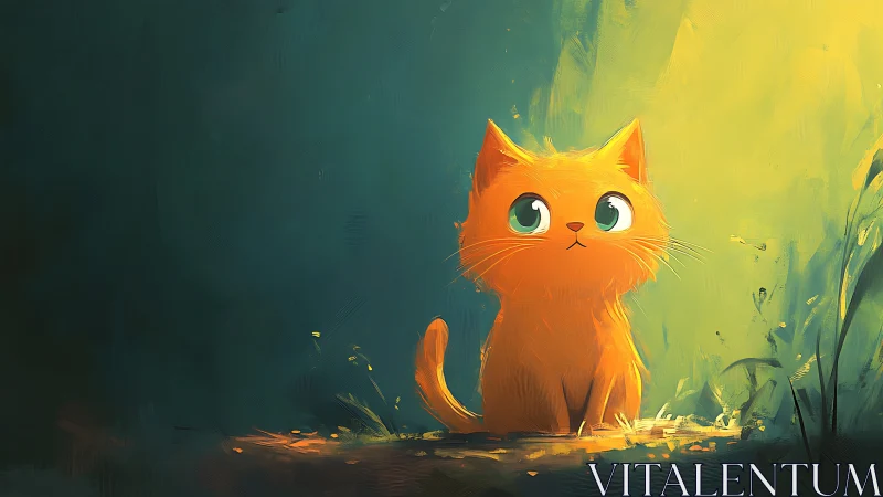 Orange cat with green eyes in luminous environment.
