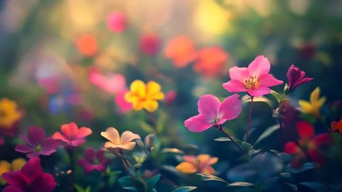 Vibrant Garden Blossoms in Soft Bokeh Light.