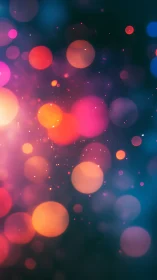 Defocused multicolored light bokeh on dark gradient background.
