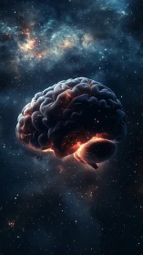 Cosmic human brain floating in deep starfield cosmos.
