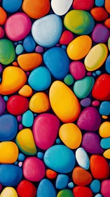 Joyful painted pebbles glow in a playful rainbow pattern