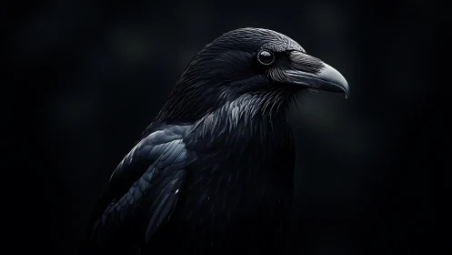 Dramatic Portrait of a Raven in Moody Low-Key Lighting Style.