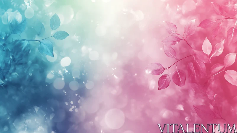 Dreamy teal and pink leaves drift through soft glowing light