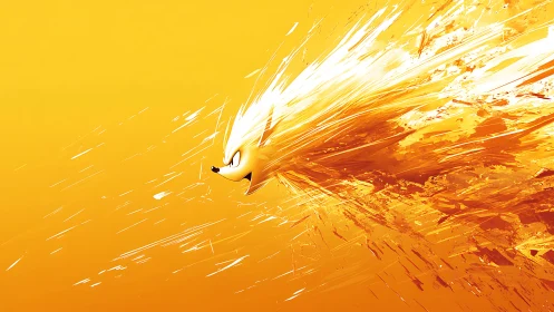 Golden stylized hedgehog character in dynamic motion field.