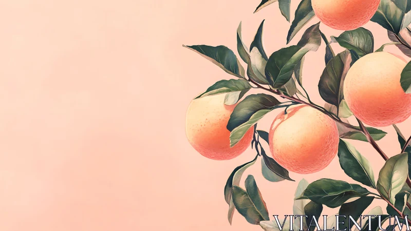 Soft pastel orange branch against minimal blush backdrop.