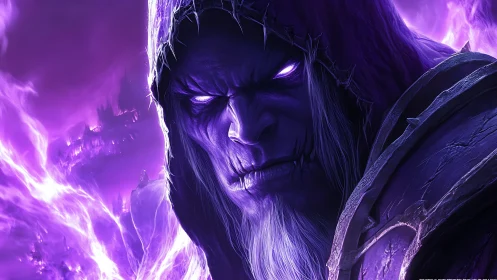 Dark hooded warlock with glowing violet arcane fury.